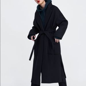 Zara black wrap coat Clearance